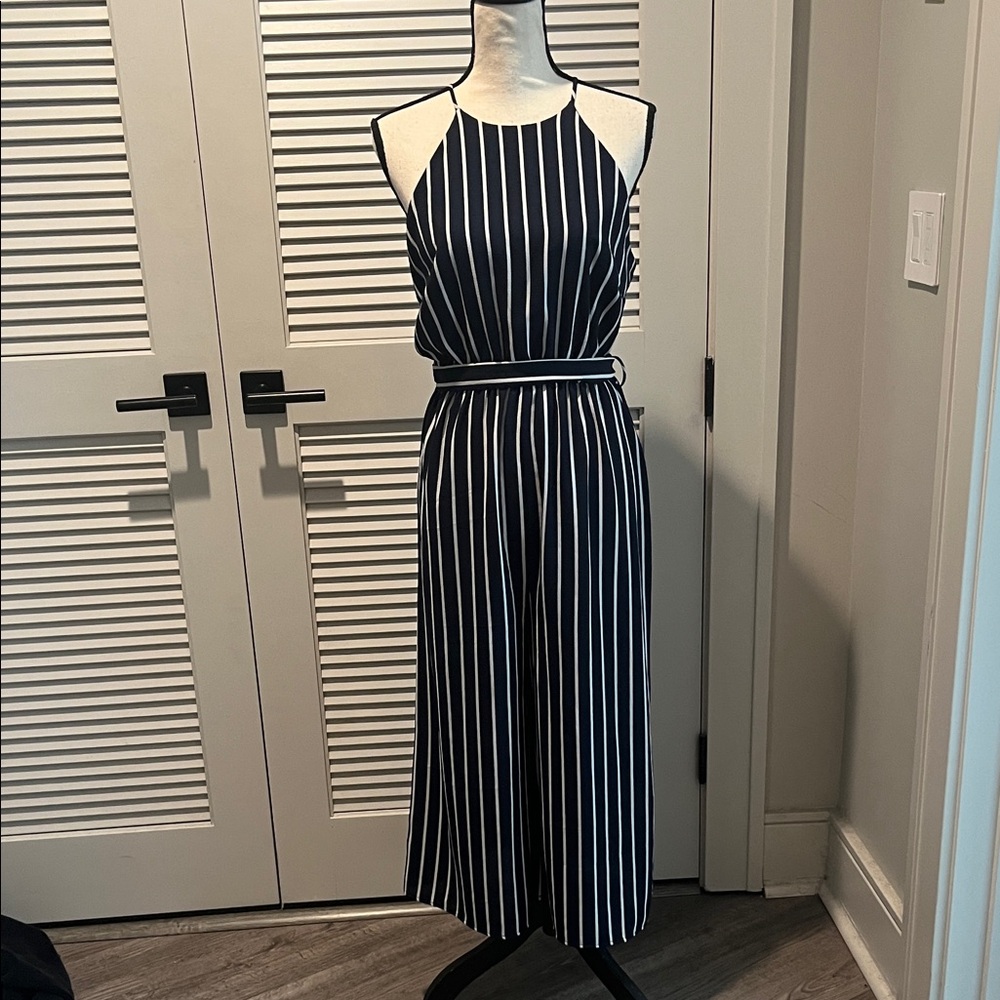 Peppermint Navy and White Striped Jumpsuit